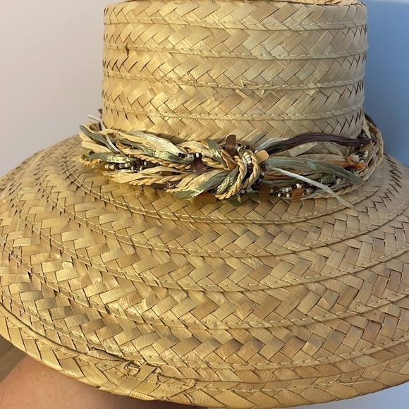 Capelli Straworld, Inc. Straw Wide Brim Sun Hat Beaded and stone details OS - Picture 8 of 13